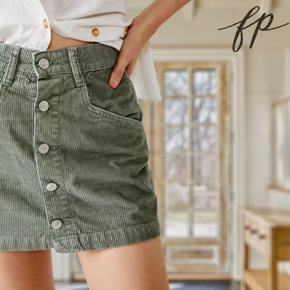 FREE PEOPLE Ray Corduroy MiniSkirt in Washed Army Green - Picture 5 of 12